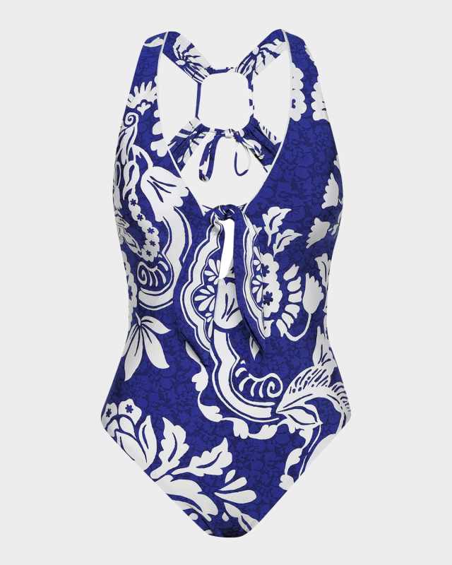 Flower V Plunge One-Piece Swimsuit